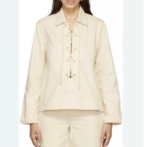 BASERANGE Bayou 100% Cotton Lace up Beige Shirt In Ecru sz XS